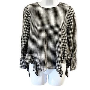Goodnight Macaroon Gingham Black and White Asymmetrical Hemline Top Size Small